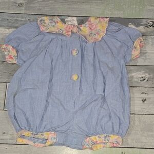 Little Me Blue and Floral Baby Romper Size 9 Months
